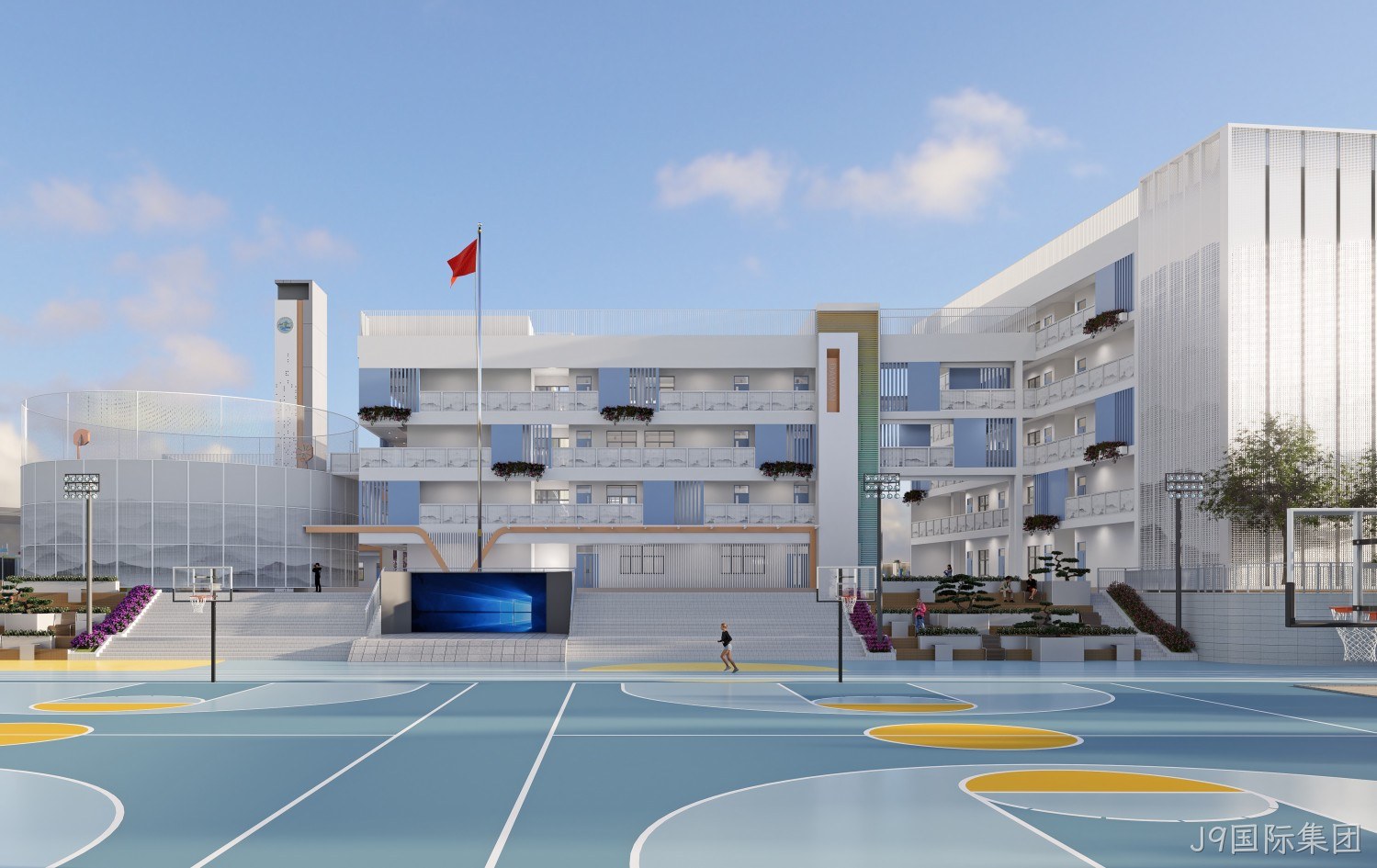 深圳市大望学校走廊过道环氧彩色防滑地板已完工